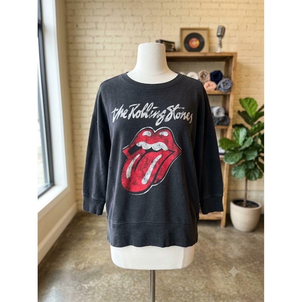 The Rolling Stones Graphic Sweatshirt Washed Black 3/4 Sleeve Small